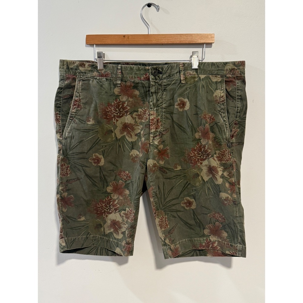 Mason's Floral‎ Chino Shorts Mens 56 Olive Green Tropical Hibiscus Print Summer